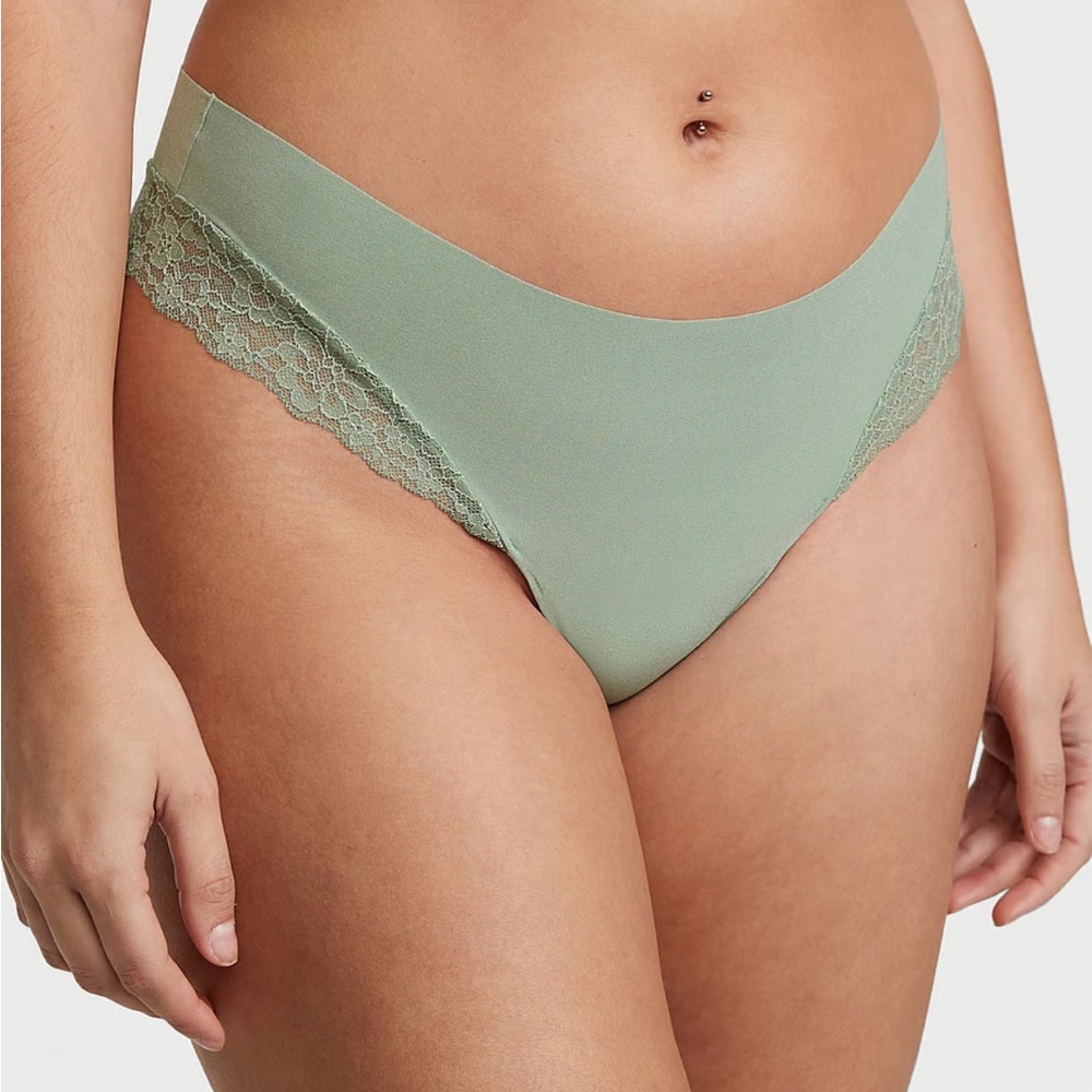 VS No-Show Lace-Trim Thong Panty